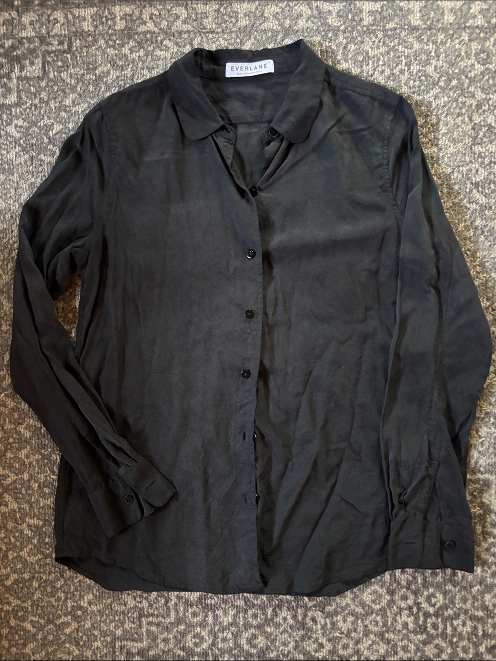 Everlane Black Silk Long-Sleeve Button Shirt